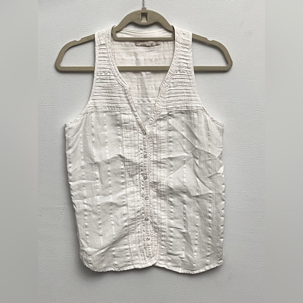 Prana Nieves White Organic Cotton Textured Button-Down Blouse Tank XS - Picture 3 of 14